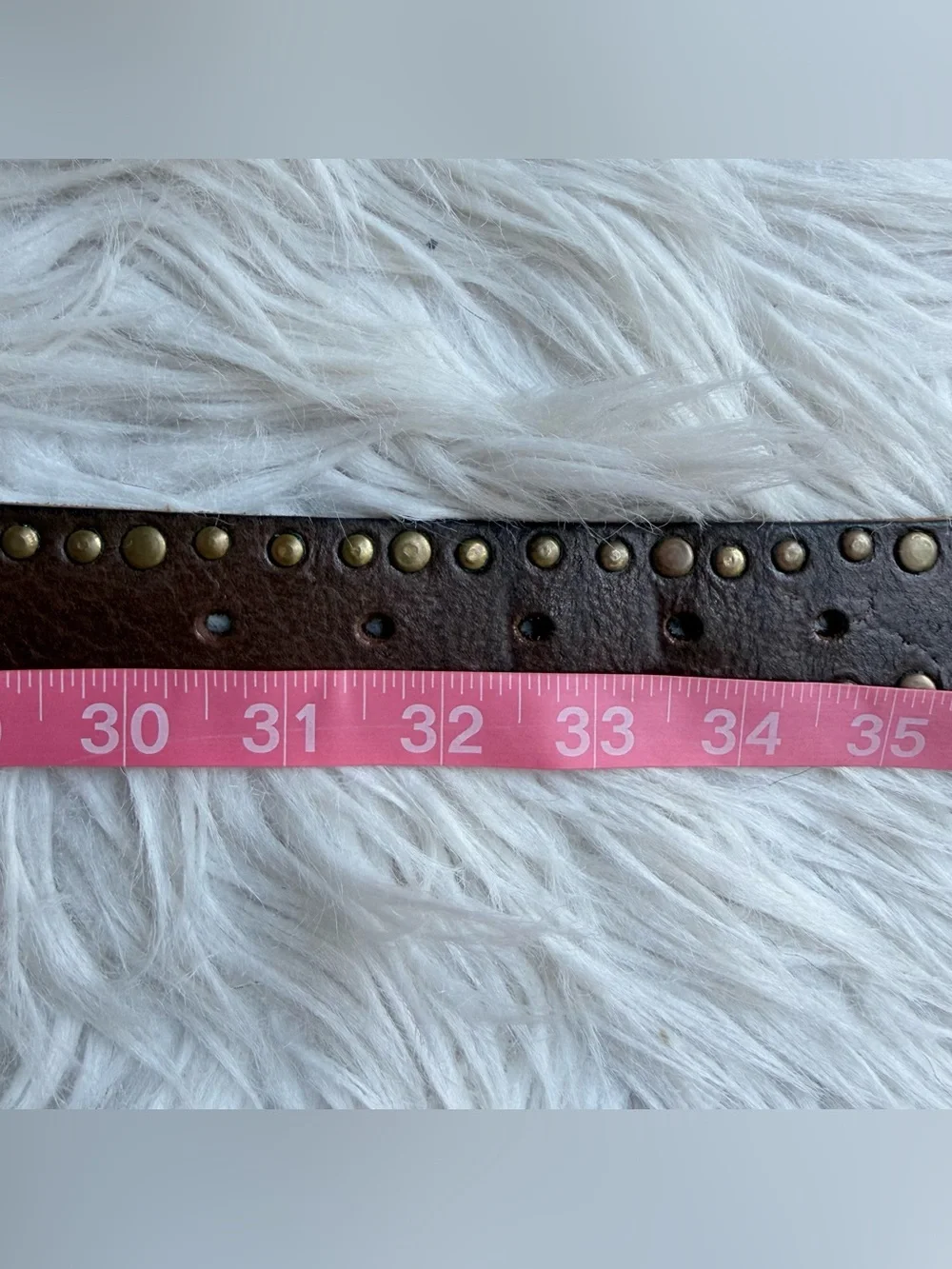 Vintage Linea Pelle Studded Leather Belt Brown Brass Rivets Distressed Boho